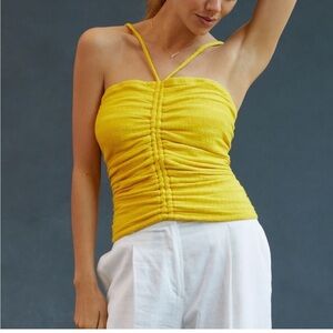 Anthropologie Pilcro Ruched Ribbed Yellow Halter Top